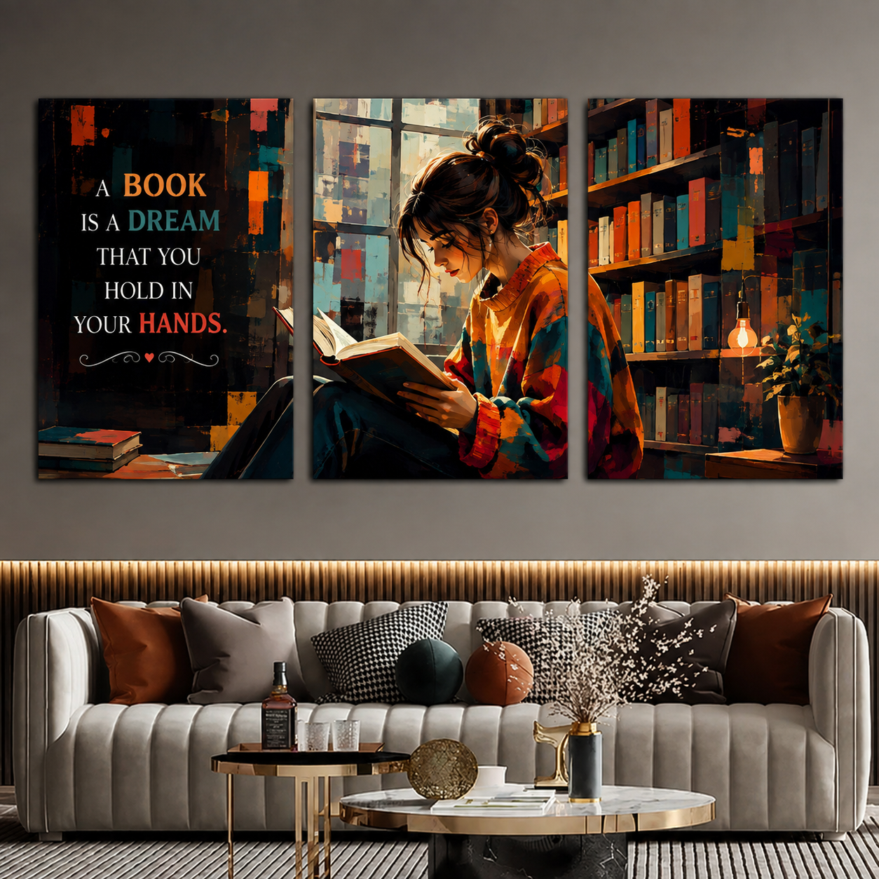 Set of 3 Asthetic Girl - Reading Style Wall Art Decors - Betterwalls.pk