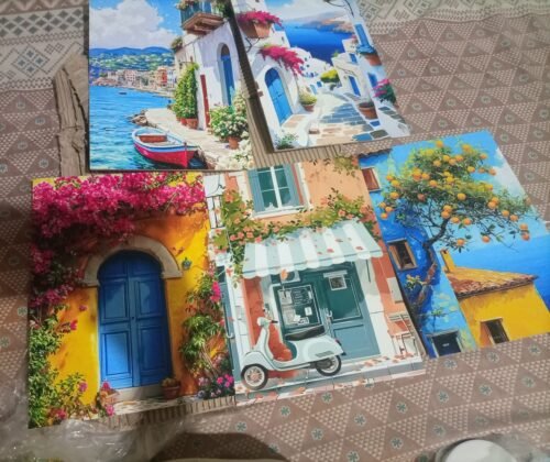 Set of 5 Italian Mediterranean Vintage Homes Wall Art Decors Wooden Phototiles photo review