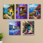Set of 5 Italian Vintage Wall Art Frames for Home Decors | Vibrant Color Wooden Phototile Frames
