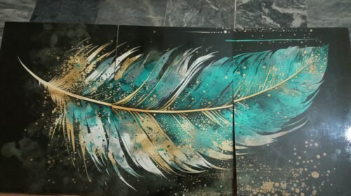 Set of 3 Feather Wall Art Wooden Phototile Modern Home Wall Decors photo review
