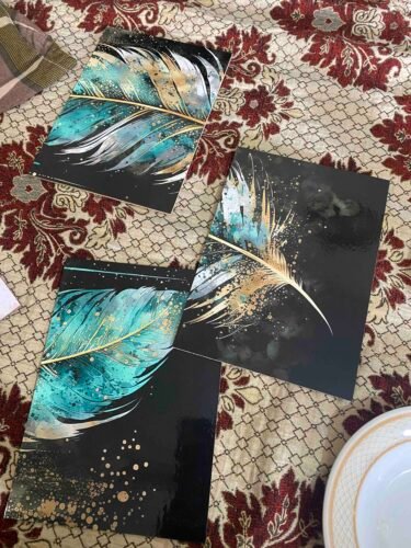 Set of 3 Feather Wall Art Wooden Phototile Modern Home Wall Decors photo review