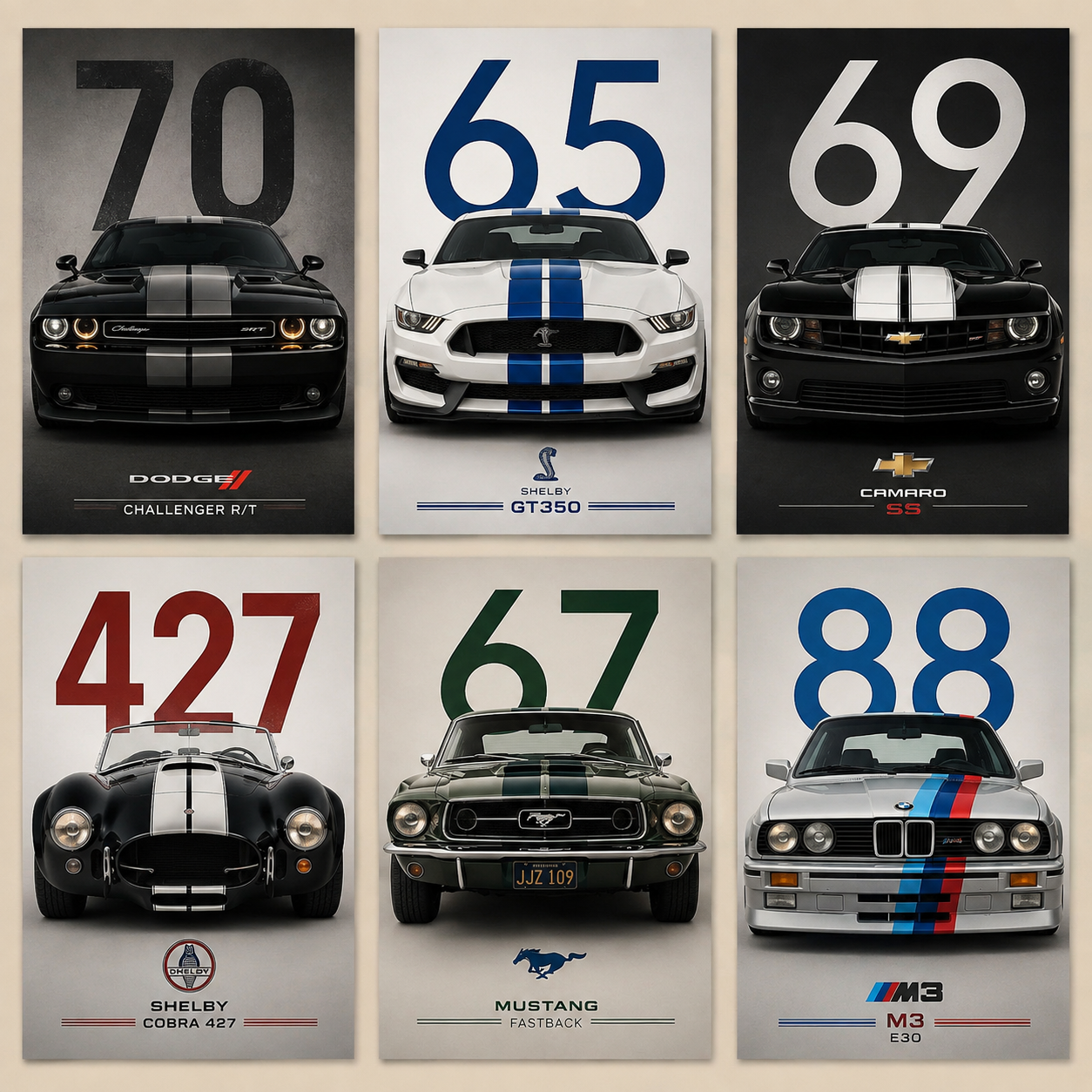 Set of 6 - Racing Legends Car Wall Art Decors - BetterWalls.pk